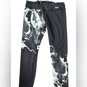 Nike Dri-FIT Running Leggings Black White Abstract Print Size L
